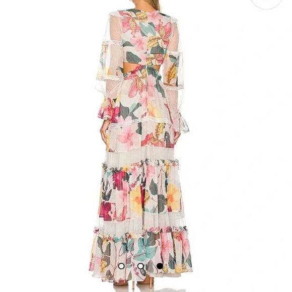 PatBo Hibiscus Lace Trim Cut Out Maxi Dress in Vanilla US12 - Picture 4 of 12